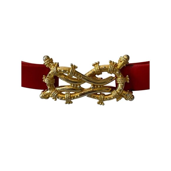 Vintage 1980’s Mimi Di N Women’s Gold Tone Nautical Buckle & Red Belt Signed main image 14